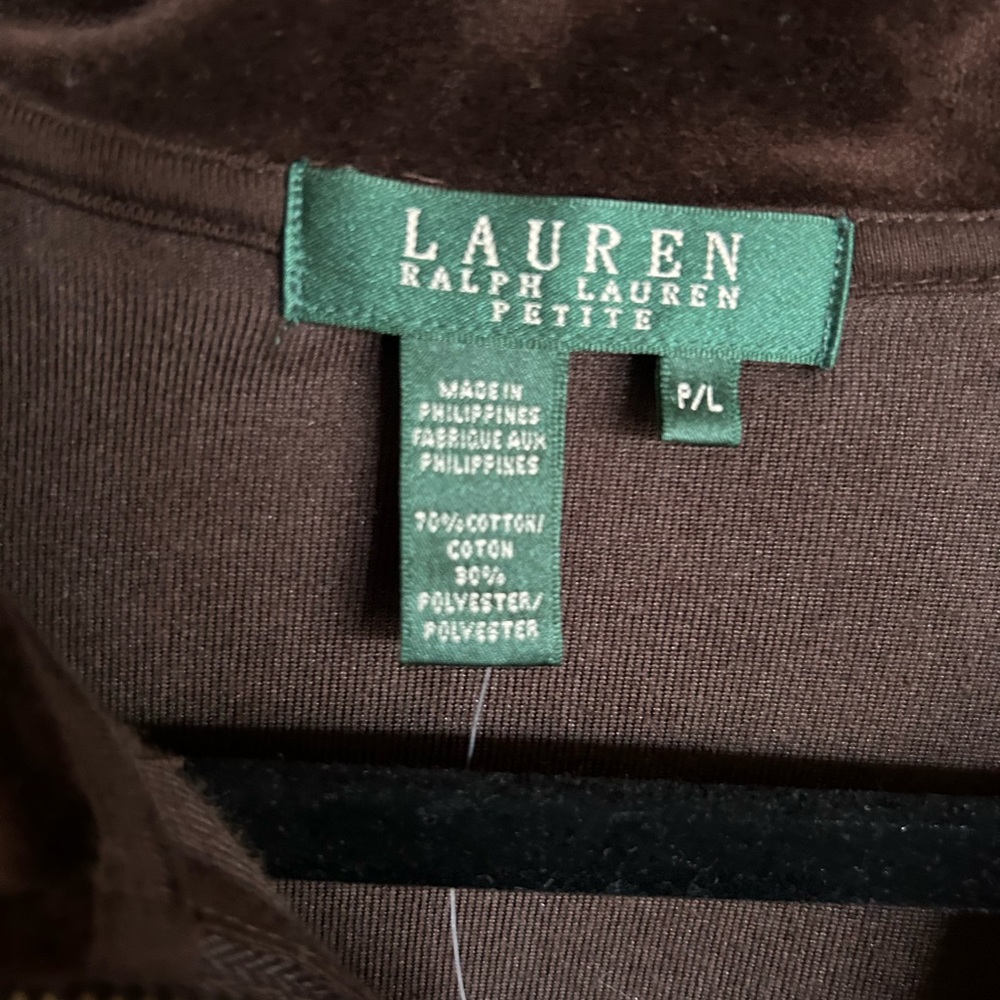 Lauren Ralph Lauren chocolate brown velour track suit jacket size Large petite - Picture 5 of 7